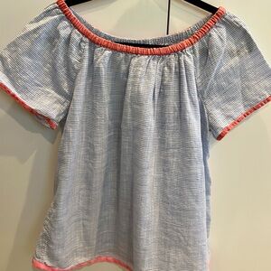 Soft-Joi Striped Off-Shoulder Top with Peach Trim